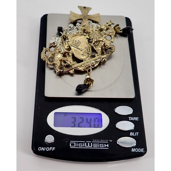 Edwardian Coat of Arms Hanging Fluer de Lei Sward Jet Cross Bead Brooch C Catch - Picture 12 of 12